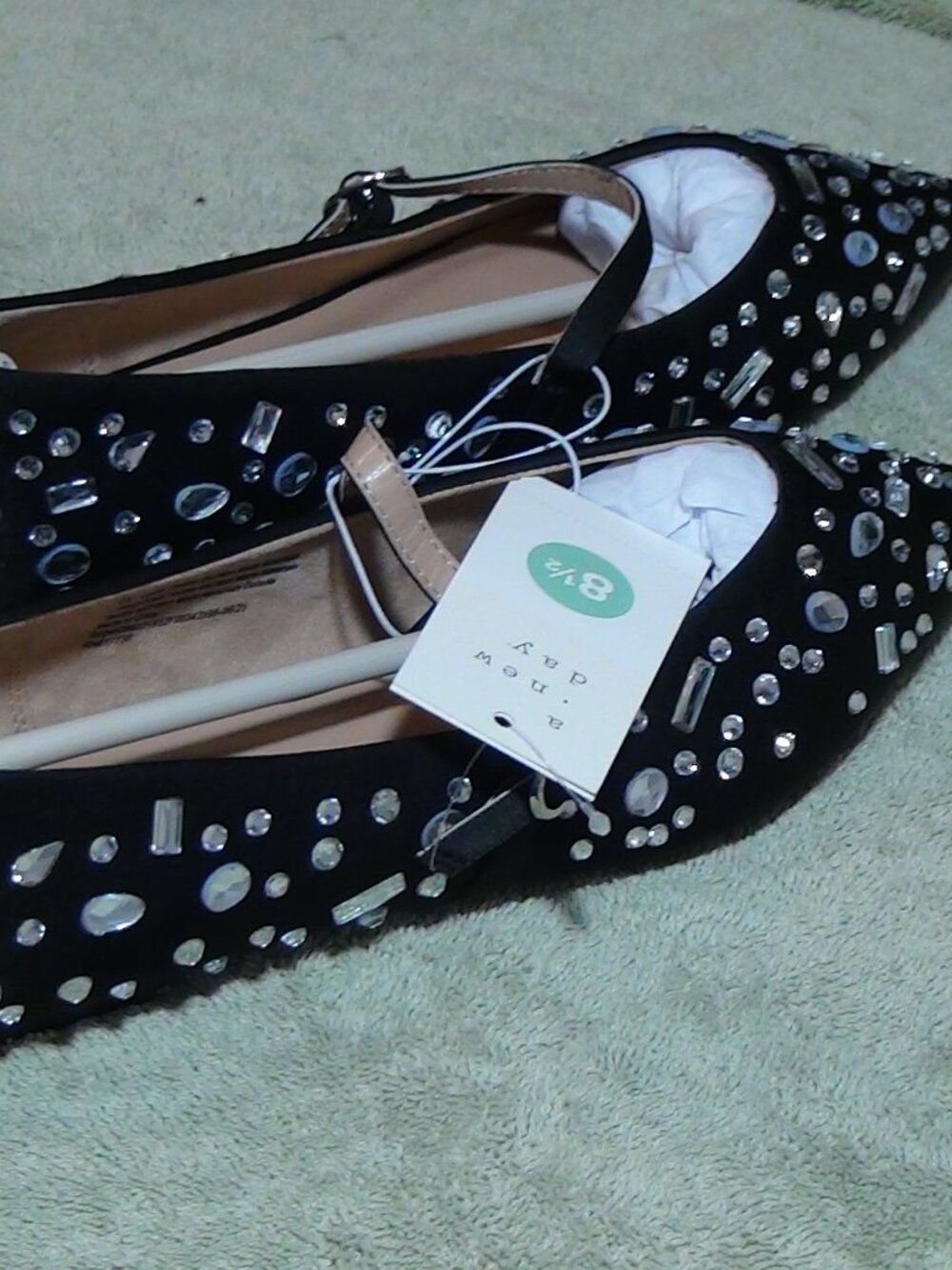 Women's Flats Gabriella Mary Jane Rhinestone A New Day Size 8.5 Jet Black